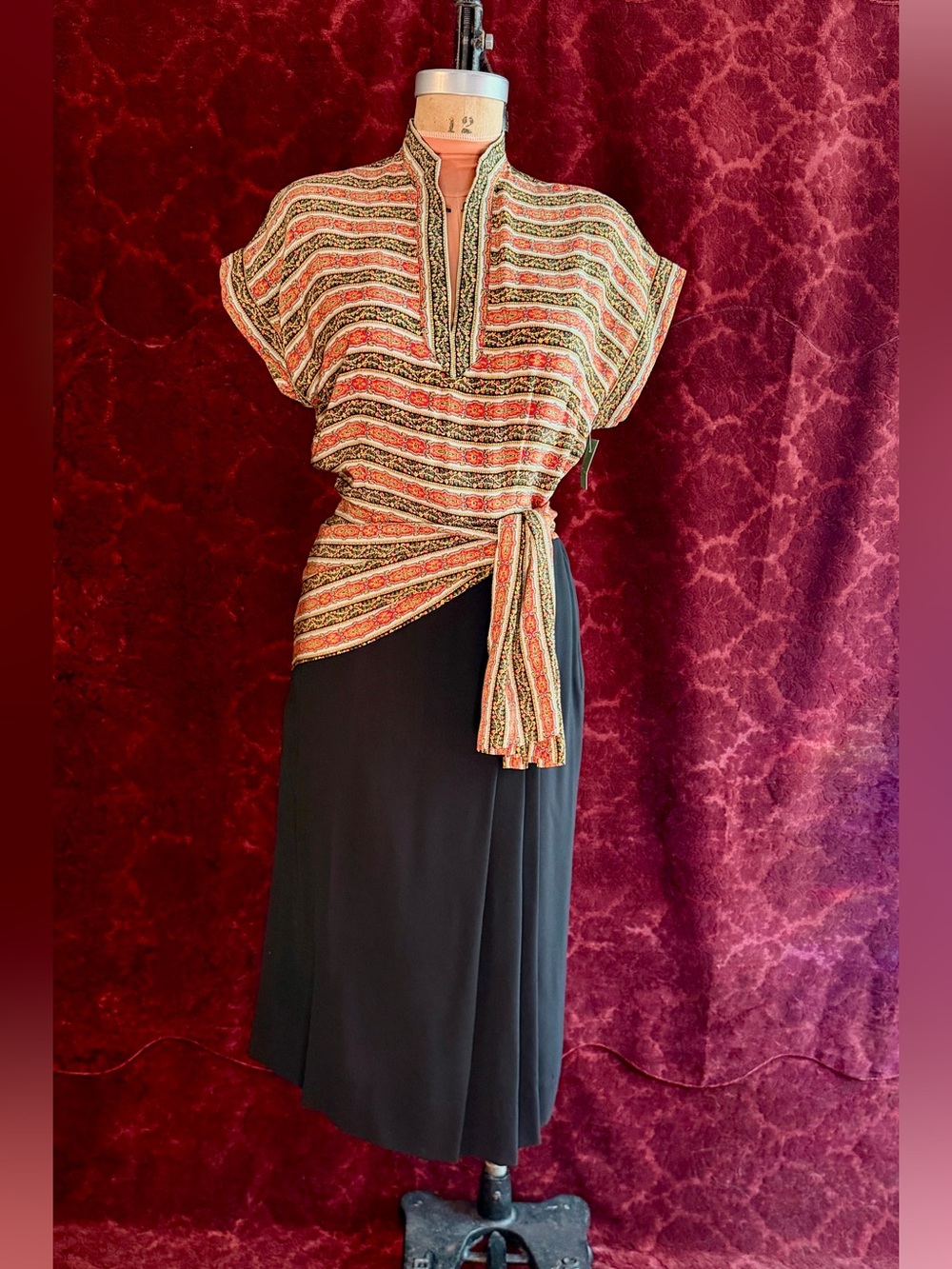 Vintage 1940s Rayon Faux Wrap Dress, excellent condition